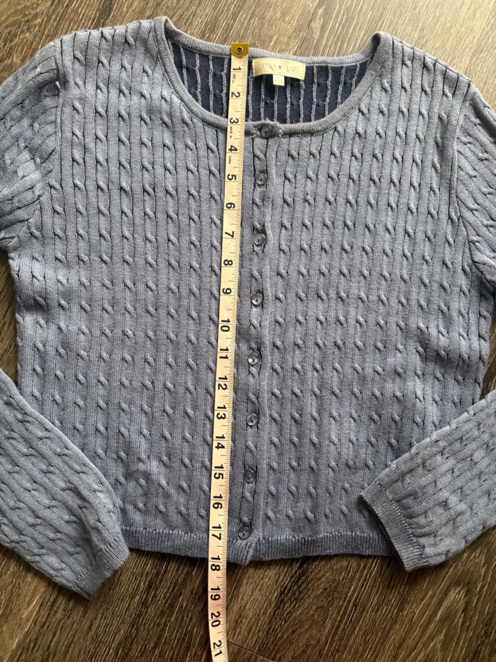 Cable-Knit Button Front Blue Cardigan - Picture 5 of 6